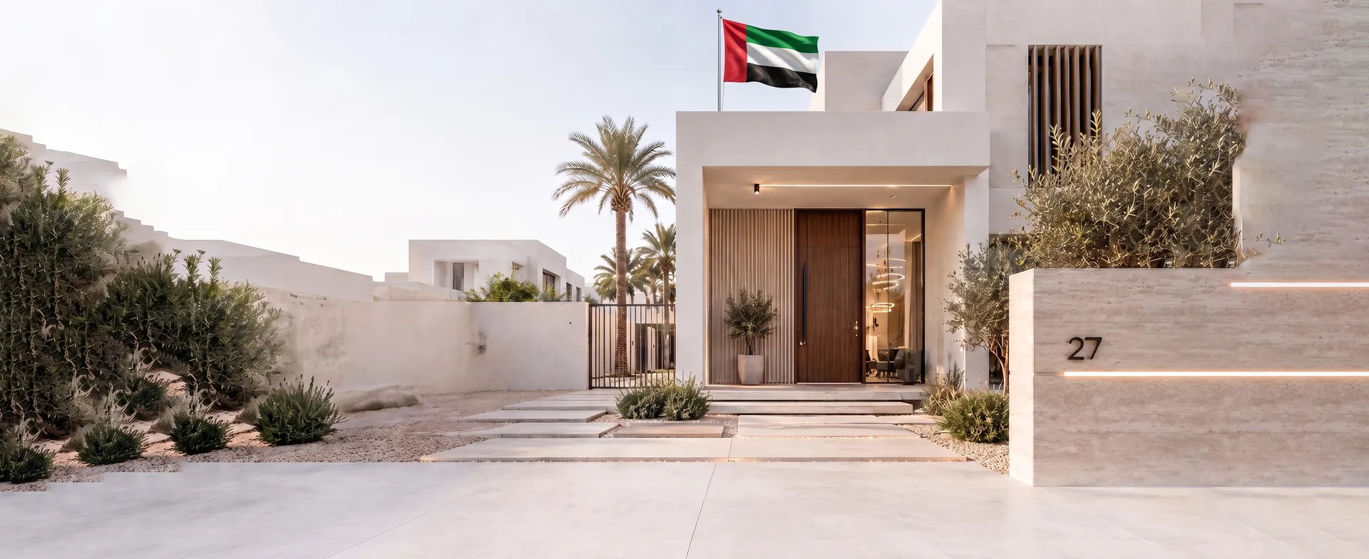 Modern UAE villa entrance built and finished by Nuqtat Alba